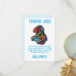 Video Game Dinosaur Gaming Birthday Party Thank You Card