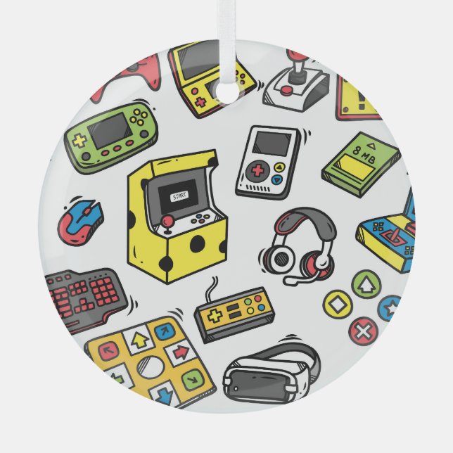 Video game, doodle set glass tree decoration (Front)
