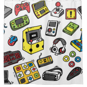 Video game, doodle set shower curtain