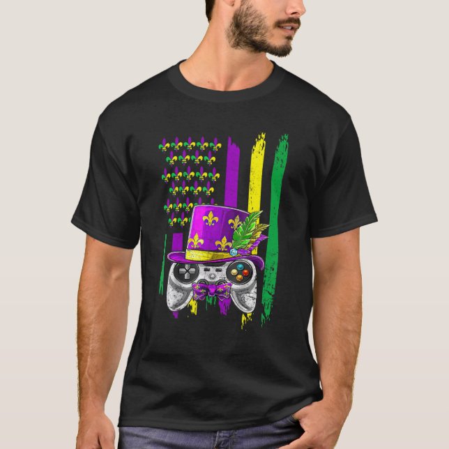 Video Game Flag Beads Kids Mardi Gras  Gamer Boys  T-Shirt (Front)