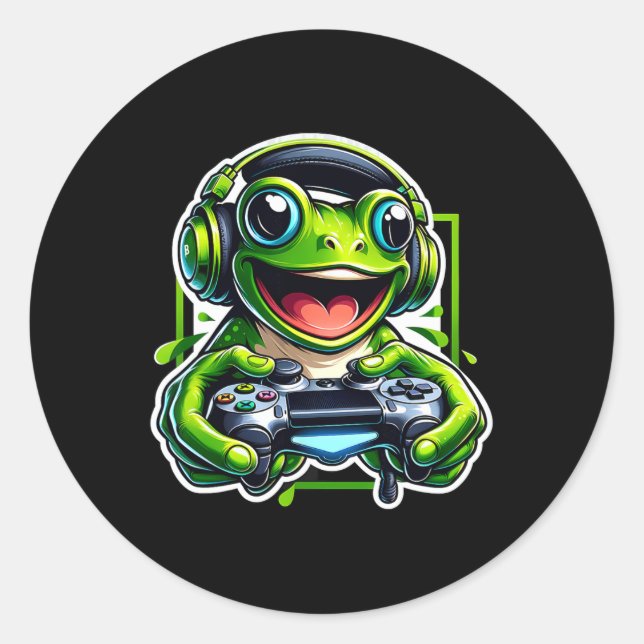 Video Game Frog Gaming  Classic Round Sticker (Front)