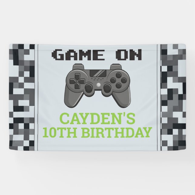 Video Game Game On Birthday Party Banner  (Horizontal)