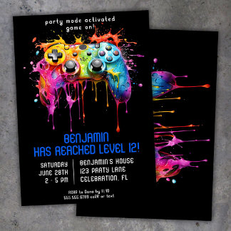 Video Game Gamer Boy Birthday Party Invitation