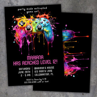 Video Game Gamer Girl Birthday Party Invitation