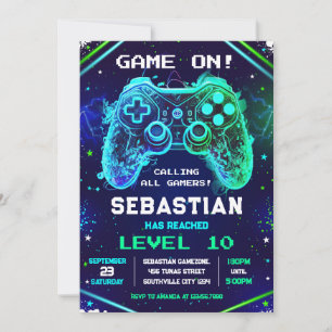 Video Game Gamer Party Birthday Invitation