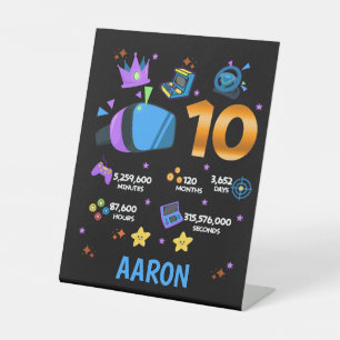 Video Game Gaming Gamers Colourful 10 Double Digit Pedestal Sign