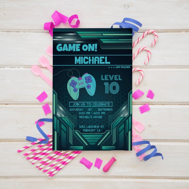  Video Game Green Kids Birthday Party Invitation (Creator Uploaded)