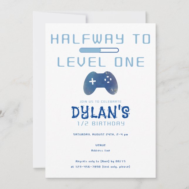 Video Game Halfway to Level One 6 Month Birthday Invitation (Front)