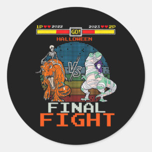 Video Game Halloween T-rex Skeleton Mummy - Final  Classic Round Sticker