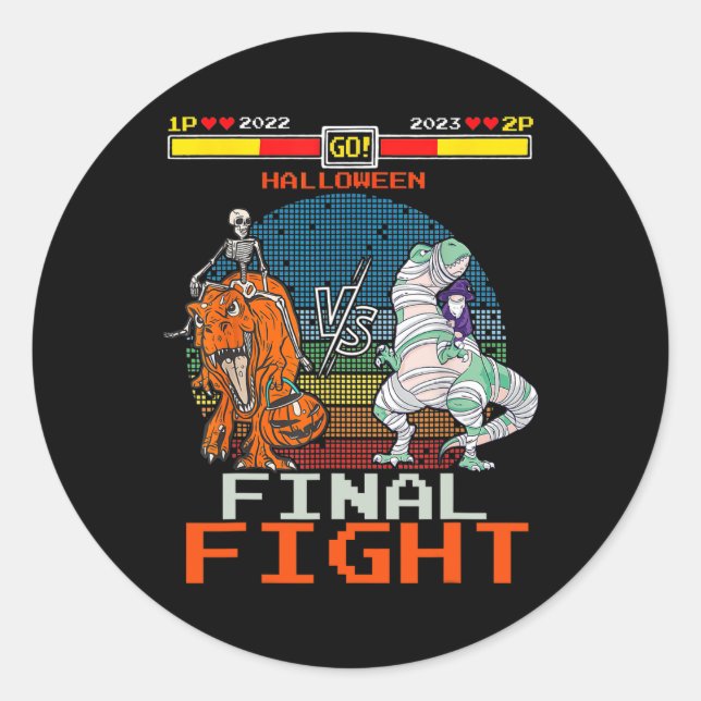 Video Game Halloween T-rex Skeleton Mummy - Final  Classic Round Sticker (Front)