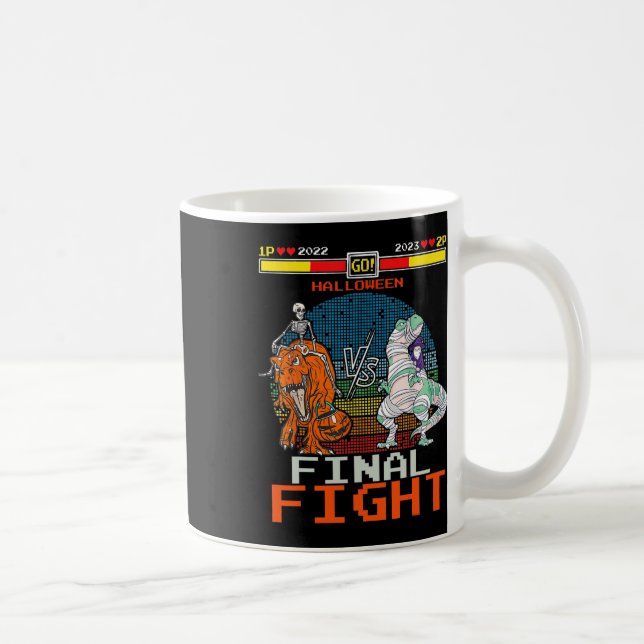 Video Game Halloween T-rex Skeleton Mummy - Final  Coffee Mug (Right)