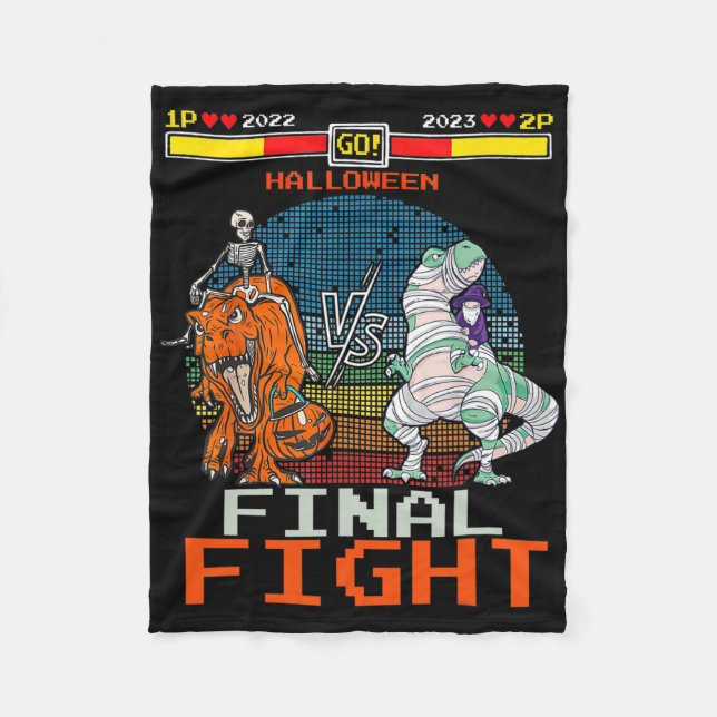 Video Game Halloween T-rex Skeleton Mummy - Final  Fleece Blanket (Front)