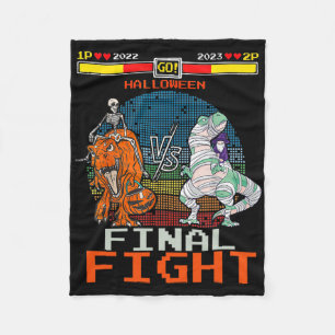 Video Game Halloween T-rex Skeleton Mummy - Final  Fleece Blanket