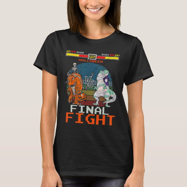 Video Game Halloween T-rex Skeleton Mummy - Final  T-Shirt (Front)
