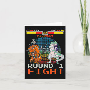 Video Game Halloween T-rex Skeleton Mummy - Round Card