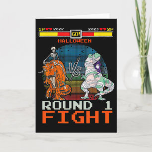 Video Game Halloween T-rex Skeleton Mummy - Round  Card