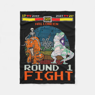 Video Game Halloween T-rex Skeleton Mummy - Round Fleece Blanket
