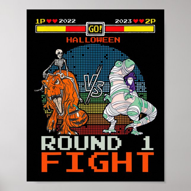 Video Game Halloween T-rex Skeleton Mummy - Round  Poster (Front)