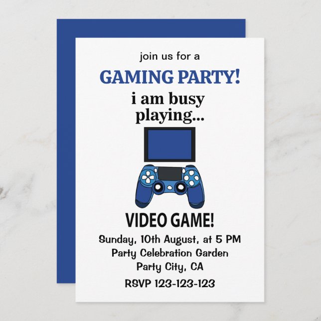 Video Game I am Busy Playing Video Game  Invitation (Front/Back)