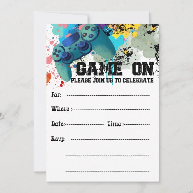Video Game Invitations For Boy Birthday Party  (Front)
