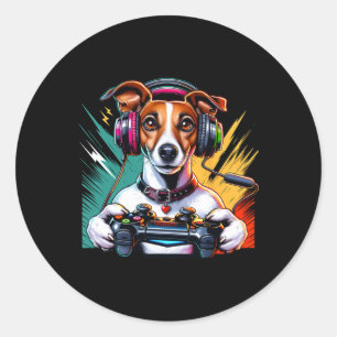 Video Game Jack Russell Dog Gaming  Classic Round Sticker