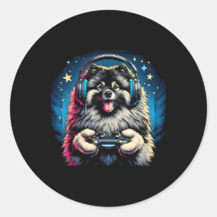 Video Game Keeshond Dog Gaming  Classic Round Sticker