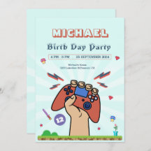 Video Game Kids Birthday Party Invitation