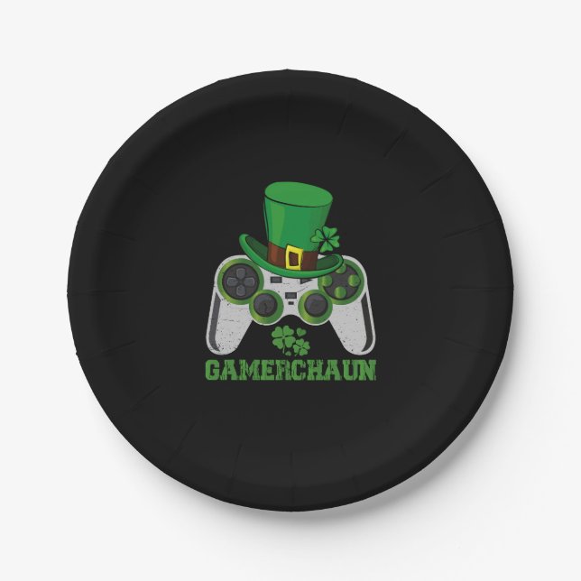 Video Game Leprechaun Boys St Patricks Day Gamer  Paper Plate (Front)