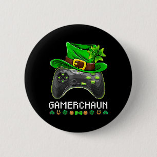 Video Game Leprechaun St Patricks Day Gamer Kids B 6 Cm Round Badge