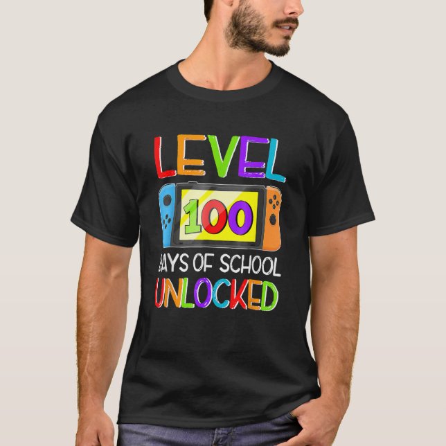 Video Game Level 100 Days Of School Unlocked Gamer T-Shirt (Front)