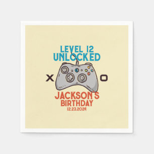 Video Game Level Unlocked Gamer Boy Birthday Party Napkin