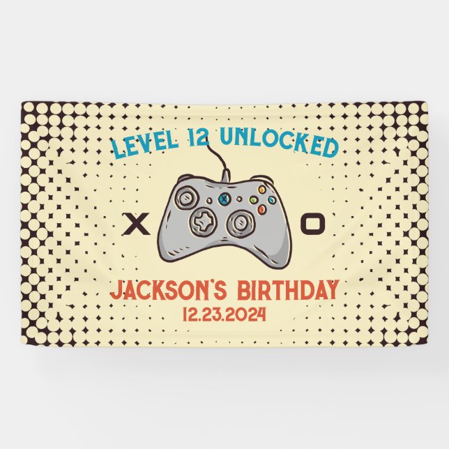 Video Game Level Unlocked Gamer Boy Men's Birthday Banner (Horizontal)