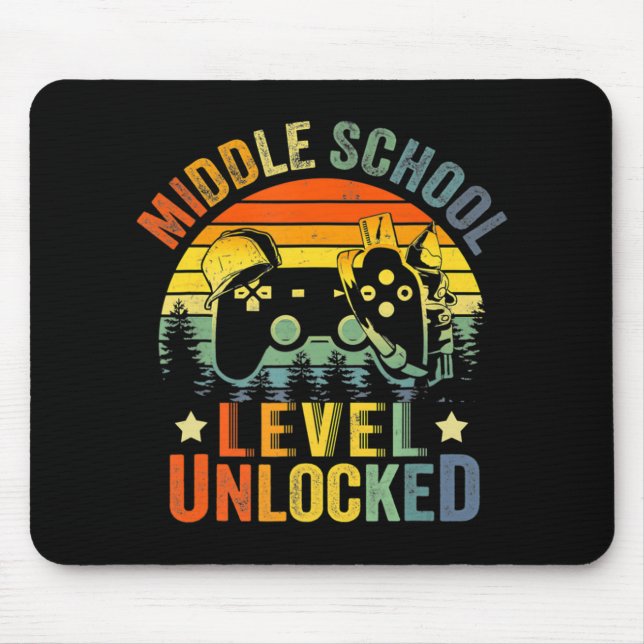 Video Game Level Unlocked Middle School Back to Sc Mouse Pad (Front)