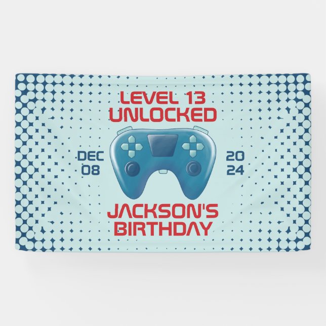 Video Game Level Unlocked Teen Boy Birthday Party Banner (Horizontal)