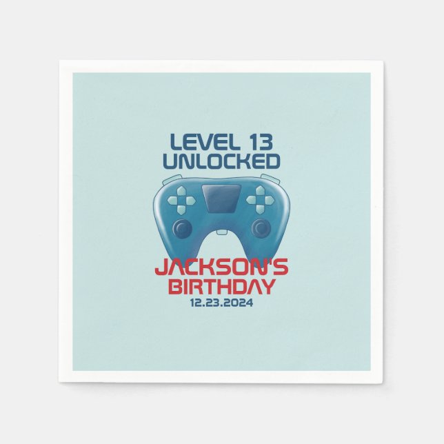 Video Game Level Unlocked Teen Boy Birthday Party Napkin (Front)