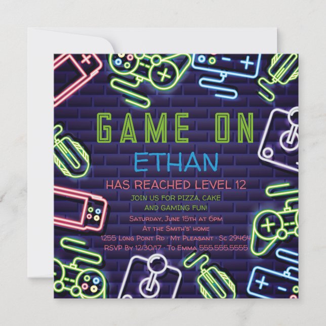 Video Game Level Up Birthday Party Invitation (Front)
