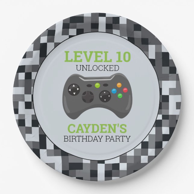 Video Game Level Up Controller Birthday Party  Pap Paper Plate (Front)