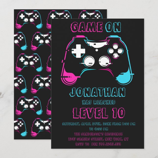 Video Game Level up Gamer Birthday Party Invitation (Front/Back)
