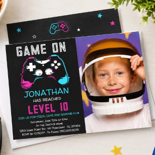 Video Game Level up Gamer Birthday Photo Invitation