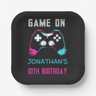 Video Game Level up Gamer Birthday Photo Paper Plate