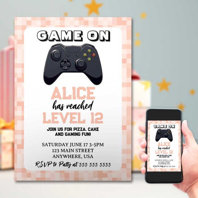 Video Game Level up Gamer Girl Birthday Invitation (Creator Uploaded)
