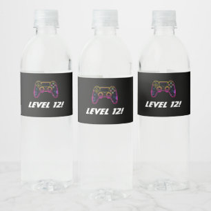 Video Game Level up Gamer Neon Water Bottle Label