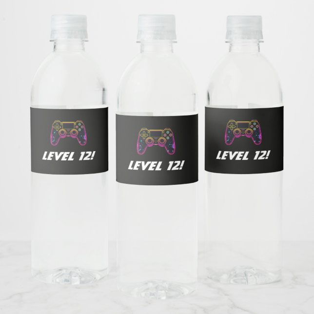 Video Game Level up Gamer Neon Water Bottle Label (Bottles)