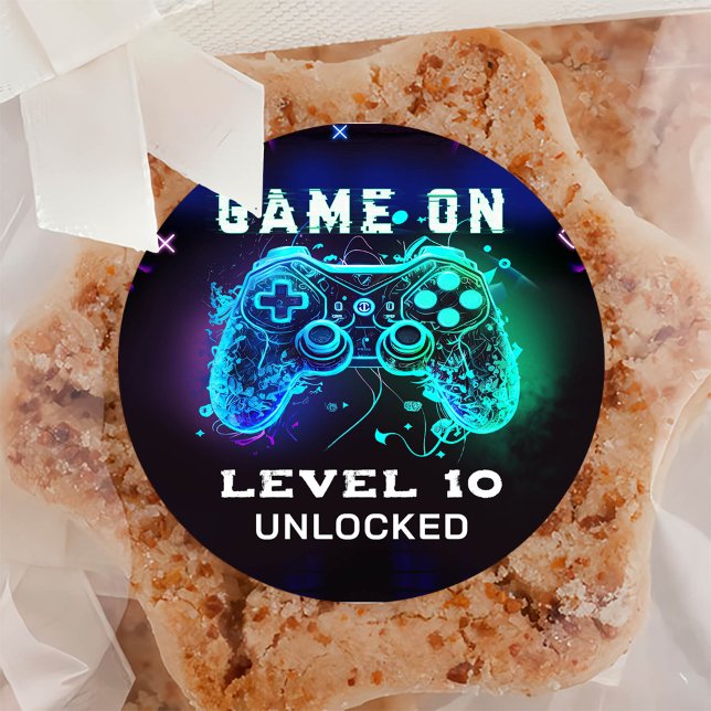 Video Game Level Up Kids Birthday Classic Round Sticker (Creator Uploaded)