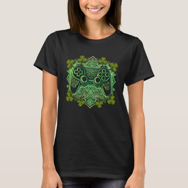 Video Game Mandala Irish Shamrock C Gamer St Patri T-Shirt (Front)