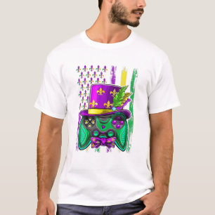 Video Game Mardi Gras Boy Men Gamer American Flag T-Shirt