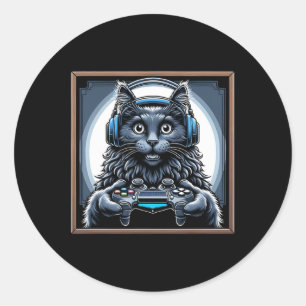 Video Game Nebelung Cat Gaming Classic Round Sticker