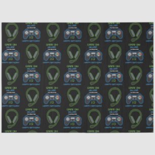 Video Game Neon Blue & Green Birthday Age Name Tissue Paper