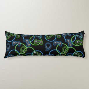 Video Game Neon Blue & Green Pattern  Body Cushion