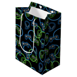 Video Game Neon Blue & Green Pattern  Medium Gift Bag